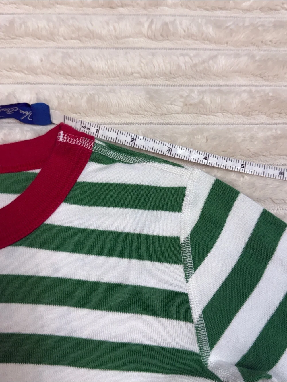 hanna Andersson: Kids Green / White Striped Long John Pajama Top, Size 12